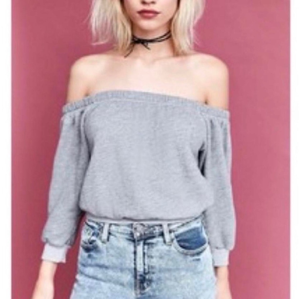 Urban Outfitters Women's Off Shoulder Grey Top size M
